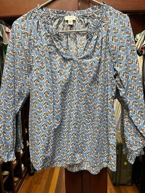 J. Crew XS Blue Floral Peasant Blouse